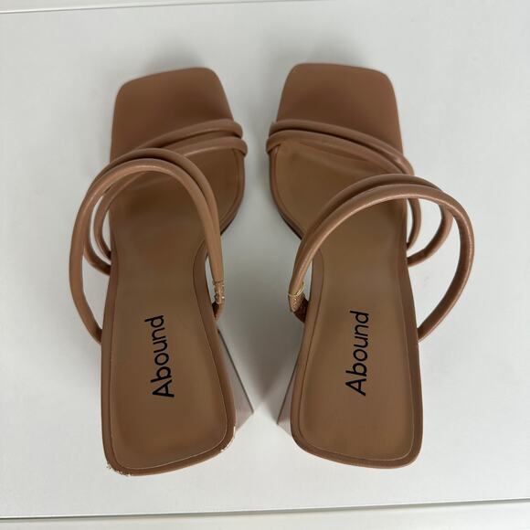 Abound Womens Strappy Slip-On Slide Faux Leather Block Heel Beige Sandals 6.5M - Picture 6 of 9
